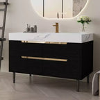 Modern bathroom vanity with undermount sink, sintered stone countertop, waterproof multi-layer solid wood, 4-drawer storage cabinet Black+White