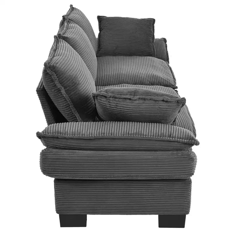 85.4in Modern Curved Sofa, Back Upholstered Couch with 2 Decorative Throw Pillows, Corduroy Fabric Couch for Living Room, Bedroom , Apartment