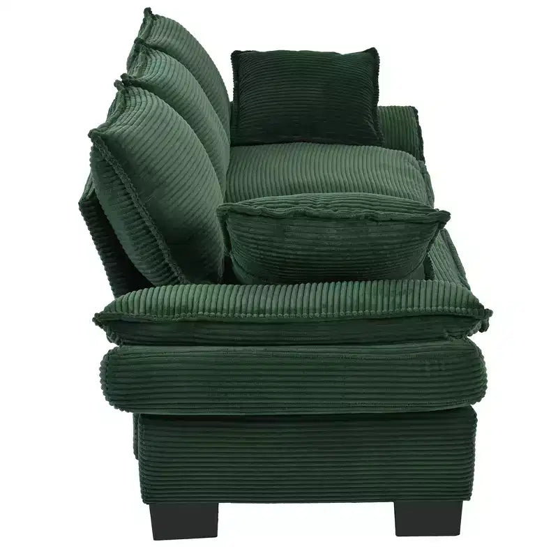 85.4in Modern Curved Sofa, Back Upholstered Couch with 2 Decorative Throw Pillows, Corduroy Fabric Couch for Living Room, Bedroom , Apartment