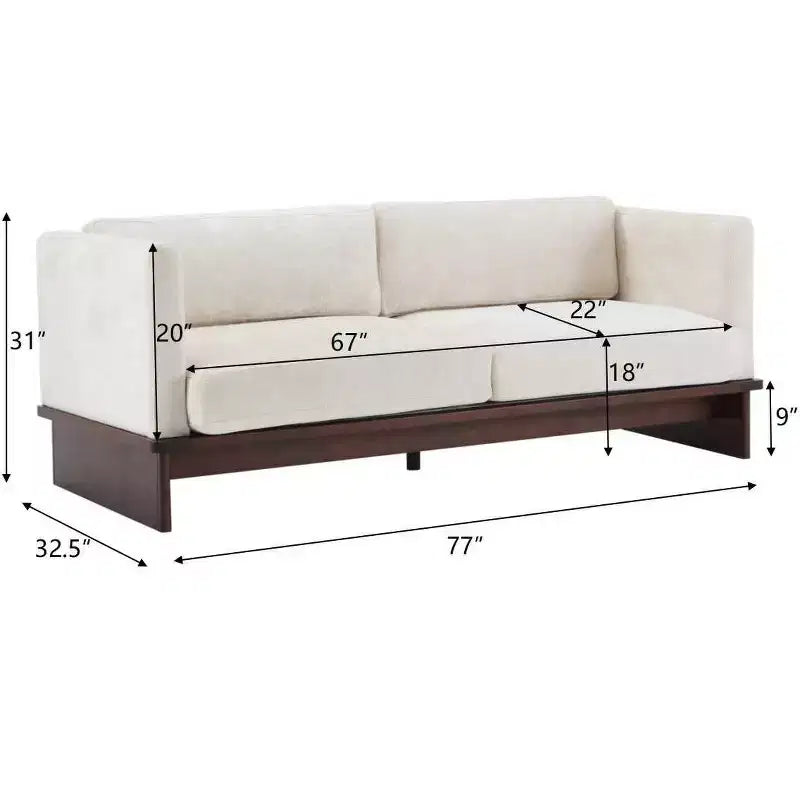 77 Modern Square Arm Boucle Sofa with Solid Wood Base, Corduroy Loveseat Sofa Couch for Small Living Room, Bedroom, or Apartment-Panipeachy