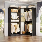 Besiost Walk-In Closet Organizers with 7 Shelves, Freestanding Corner Closet Sysrtem with Storage and 4 Rods