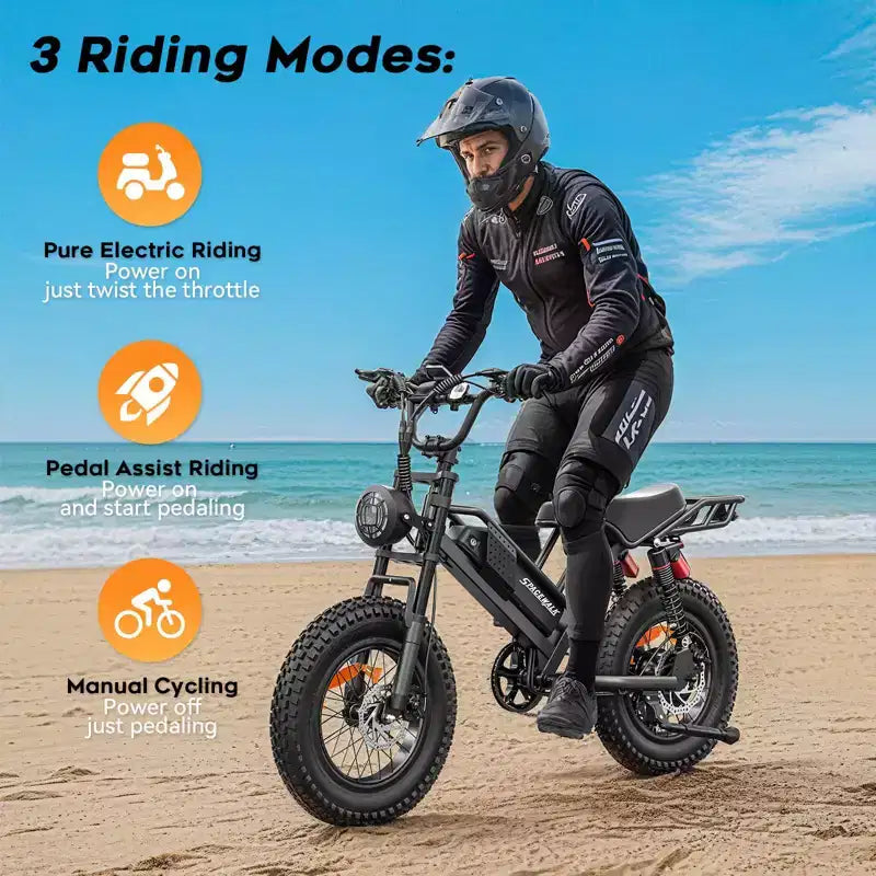 Bicicleta Eléctrica Eilleo 20 Fat Tire Motor de 750W (920W pico), 40 km/h, 80-110 km de autonomía, batería de 48V 15.6Ah, doble suspensión, Shimano de 7 velocidades