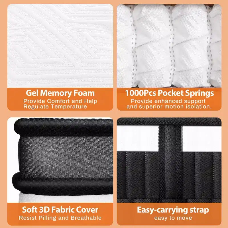 King Size Mattress, 14 Inch King Mattress Memory Foam & Pocket Spring Mattress for Motion Isolation & Silent Sleep, Medium Comfort, Pressure Relieving