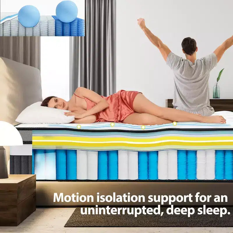 King Size Mattress, 14 Inch King Mattress Memory Foam & Pocket Spring Mattress for Motion Isolation & Silent Sleep, Medium Comfort, Pressure Relieving