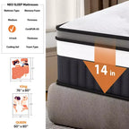 King Size Mattress, 14 Inch King Mattress Memory Foam & Pocket Spring Mattress for Motion Isolation & Silent Sleep, Medium Comfort, Pressure Relieving