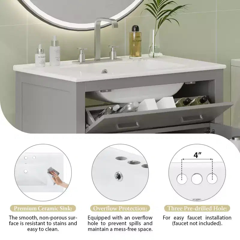 60 Bathroom Vanity Set with Double Sinks, Bathroom Vanity Sink Combo with Soft Close Doors and Drawer