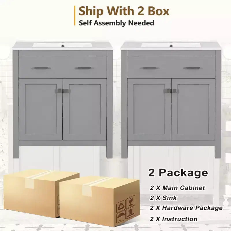 60 Bathroom Vanity Set with Double Sinks, Bathroom Vanity Sink Combo with Soft Close Doors and Drawer