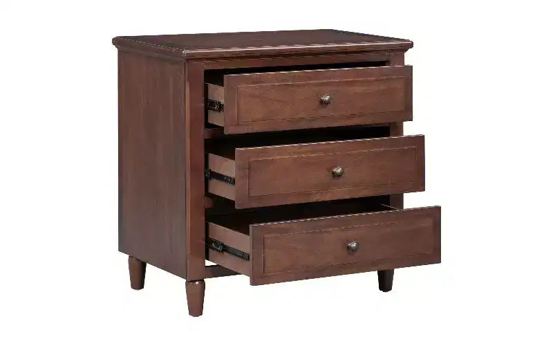 TUYOHW Smooth-Glide Storage Side Table, 3-Drawer Modern Nightstand with Rubber Wood Legs, Easy Assembly Side Table for Bedroom & Living Room