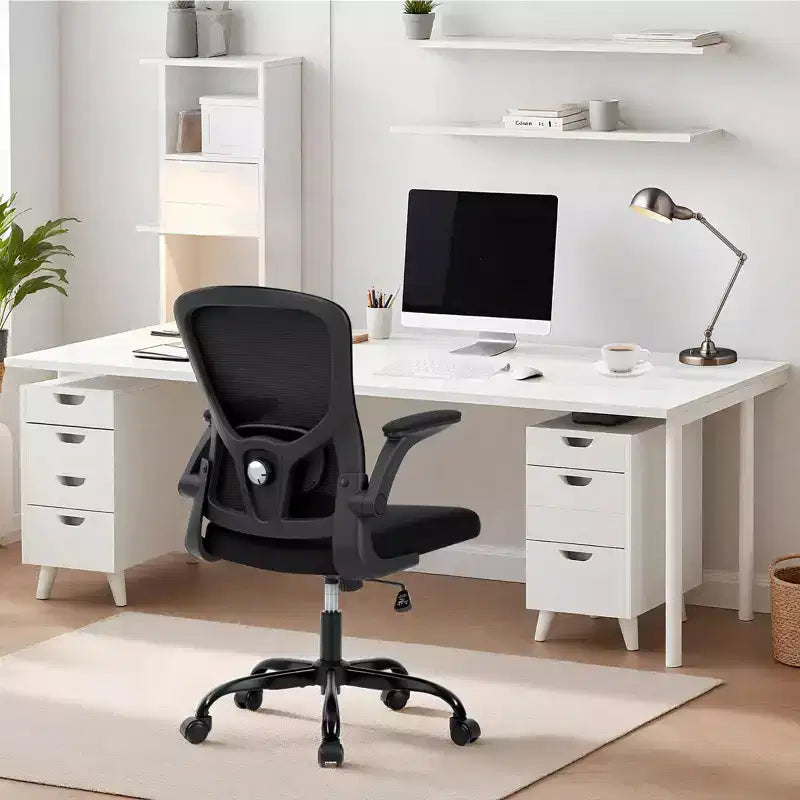 Silla de oficina de malla gris de alta gama ergonómica prémium - Altura ajustable, reposabrazos plegables y soporte lumbar - Cómodo asiento giratorio para el hogar, juegos y trabajo