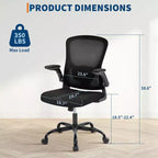 Silla de oficina de malla gris de alta gama ergonómica prémium - Altura ajustable, reposabrazos plegables y soporte lumbar - Cómodo asiento giratorio para el hogar, juegos y trabajo