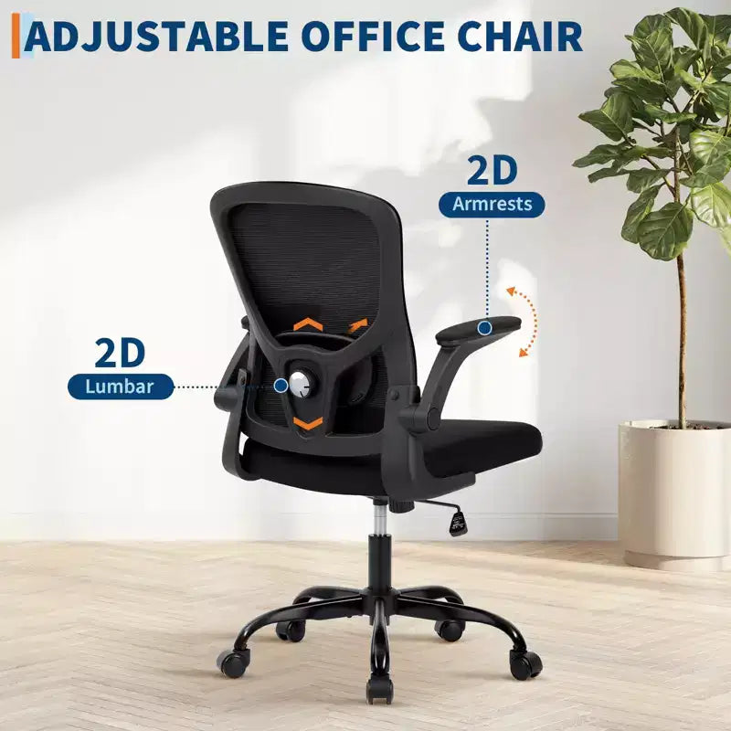 Silla de oficina de malla gris de alta gama ergonómica prémium - Altura ajustable, reposabrazos plegables y soporte lumbar - Cómodo asiento giratorio para el hogar, juegos y trabajo