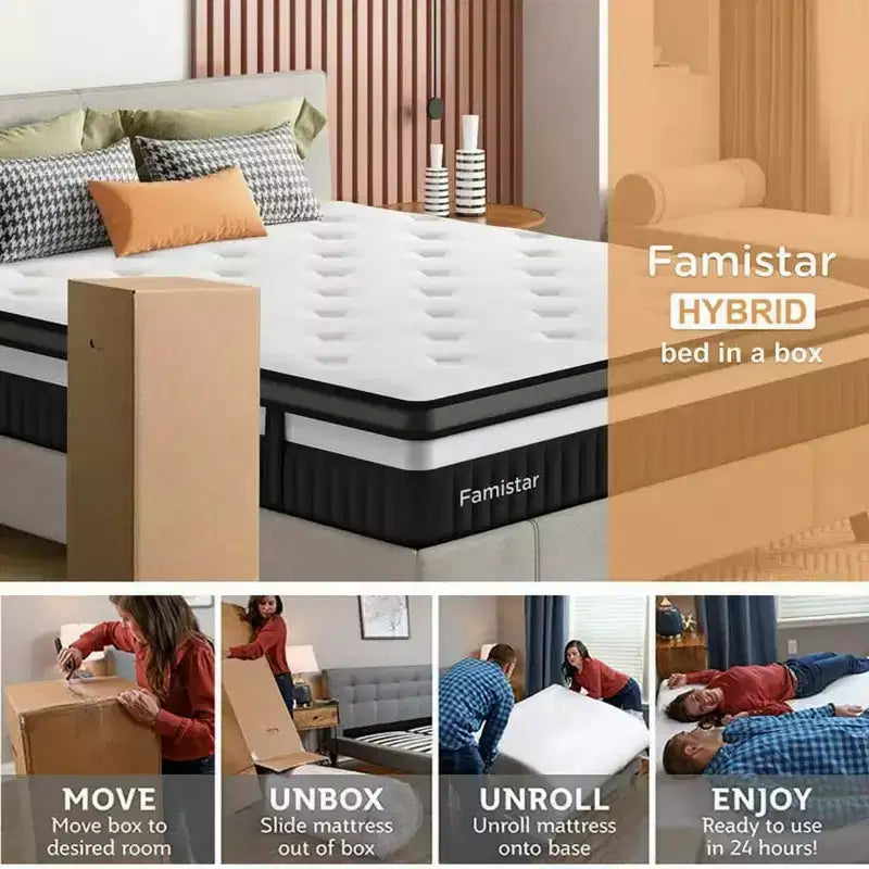 14 Inch Hybrid King Mattress- Medium Firm King Size Bed in a Box - CertiPUR-US Certified Memory Foam, King Size mattress for Pressure Relief