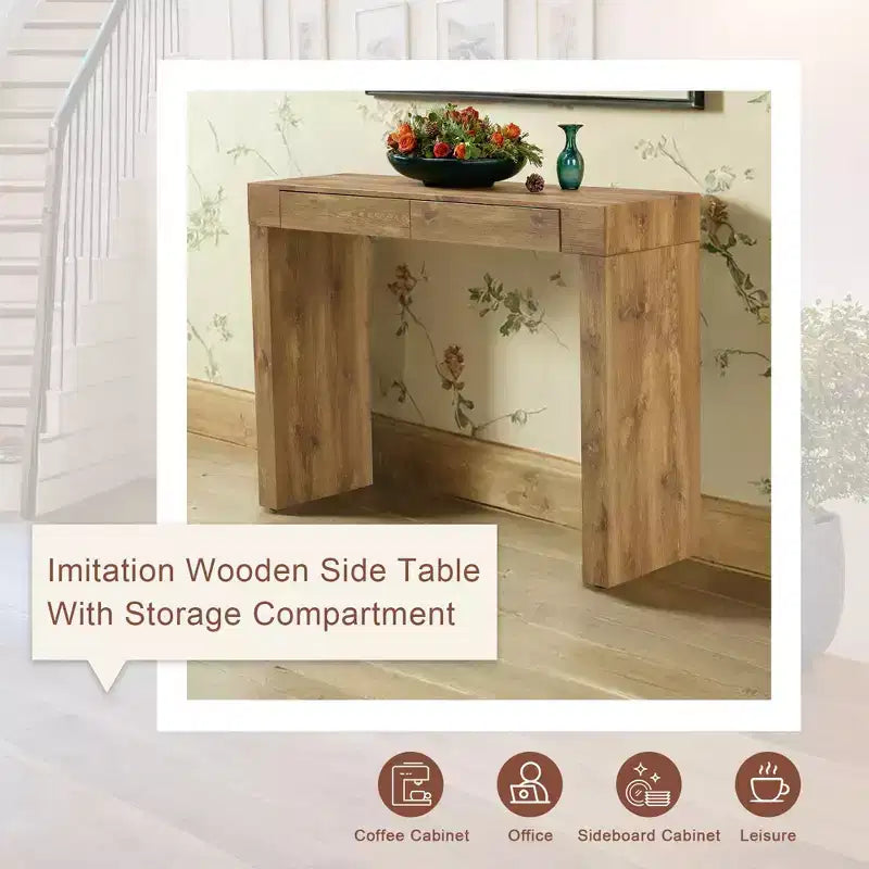 Okak Elegant Wood Grain Texture Veneer Console Table with 2 Drawers,Farmhouse Sofa Table Bar Table for Living Room,Hallway