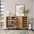 31.6 Inch Shoe Cabinet with Fluted Door, 5-Tier Storage with 4 Adjustable Shelves, Rustic Entryway Shoe Bench for Hallway & Foyer