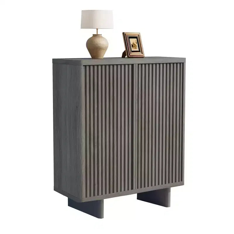 31.6 Inch Shoe Cabinet with Fluted Door, 5-Tier Storage with 4 Adjustable Shelves, Rustic Entryway Shoe Bench for Hallway & Foyer