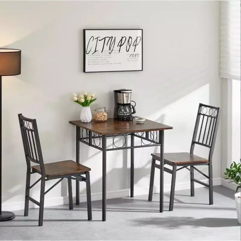 Folding Vintage Metal & Wood Dining Set - Table and Chairs,