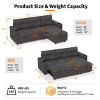 84 Sectional Sleeper Sofa with Storage Chaise & USB, Convertible L-Shaped Corduroy Couch for Living Room or Apartment, Dark Grey