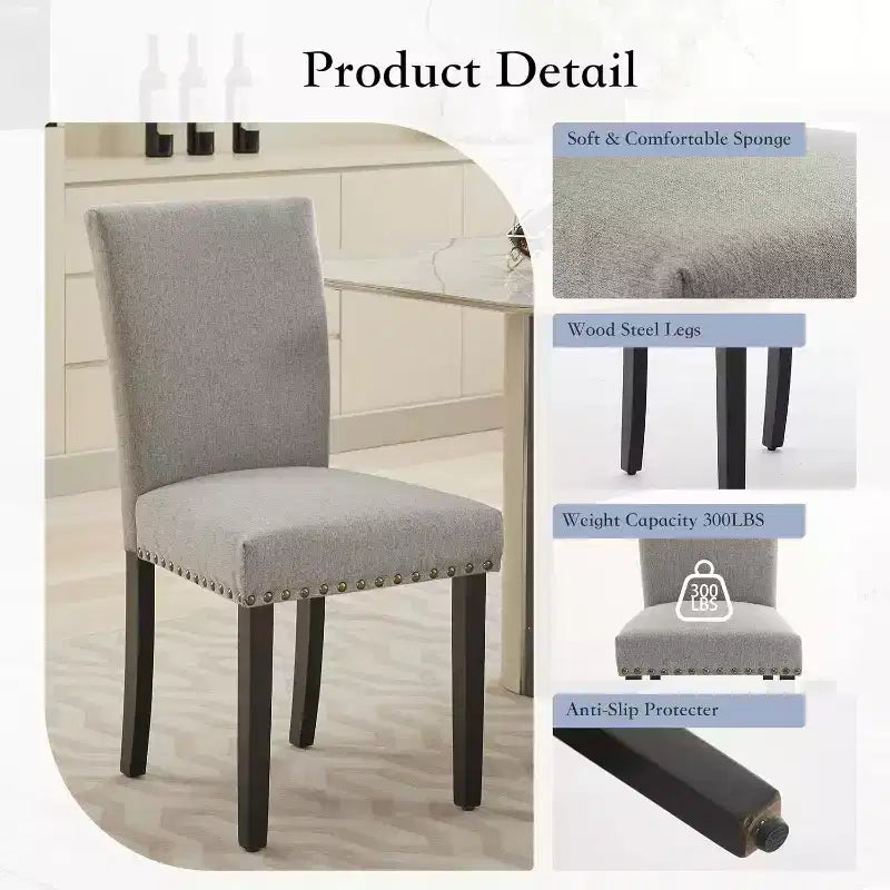 Dining Chairs Upholstered Parsons Diner Room Chair Sets Fabric Kitchen Table Chairs with Solid Wood Legs