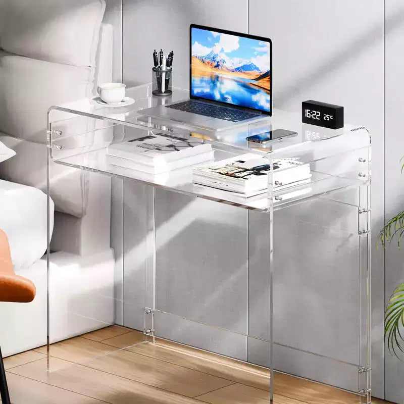 VEVOR Acrylic Table, 2 Tiers Clear End Table with Storage Shelf, Modern Rectangle Acrylic Side Desk,Thick Desk Nightstand,15.7 x 33.5 x 29.5 in,Clear