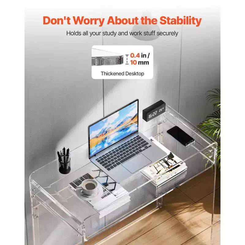 VEVOR Acrylic Table, 2 Tiers Clear End Table with Storage Shelf, Modern Rectangle Acrylic Side Desk,Thick Desk Nightstand,15.7 x 33.5 x 29.5 in,Clear