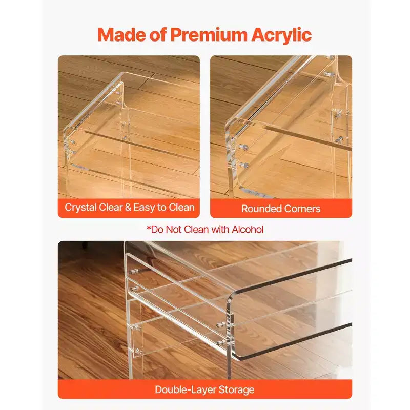VEVOR Acrylic Table, 2 Tiers Clear End Table with Storage Shelf, Modern Rectangle Acrylic Side Desk,Thick Desk Nightstand,15.7 x 33.5 x 29.5 in,Clear