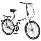 NAYSAYE Bicicleta plegable de 24 pulgadas para adultos con guardabarros, cuadro de acero, velocidad única, bicicleta de cercanías urbana, blanco claro, 63*22.83*45.6