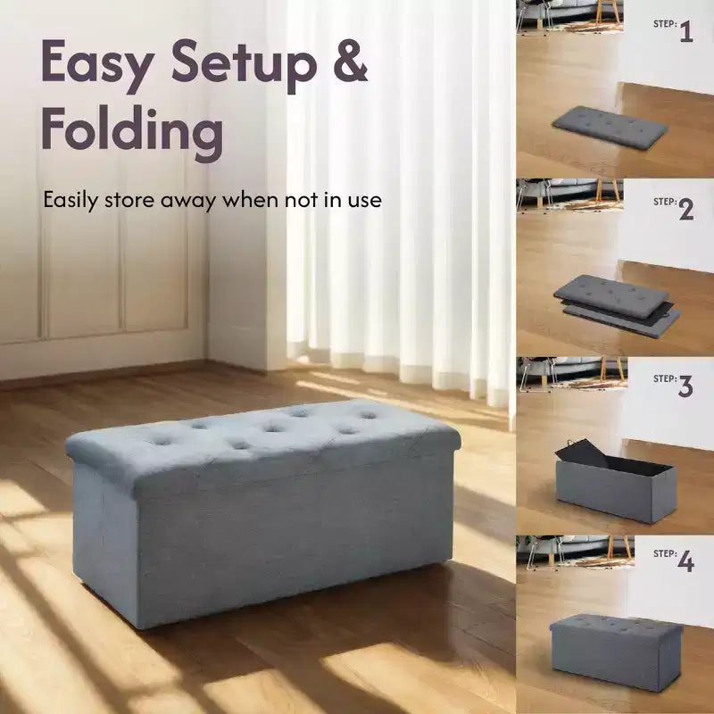 Okak Foldable End Of Bed Bench with Ample Storage, Storage Ottoman with Thick Cushion Seat, Foot Stools Ottoman for Bedroom, Living Room