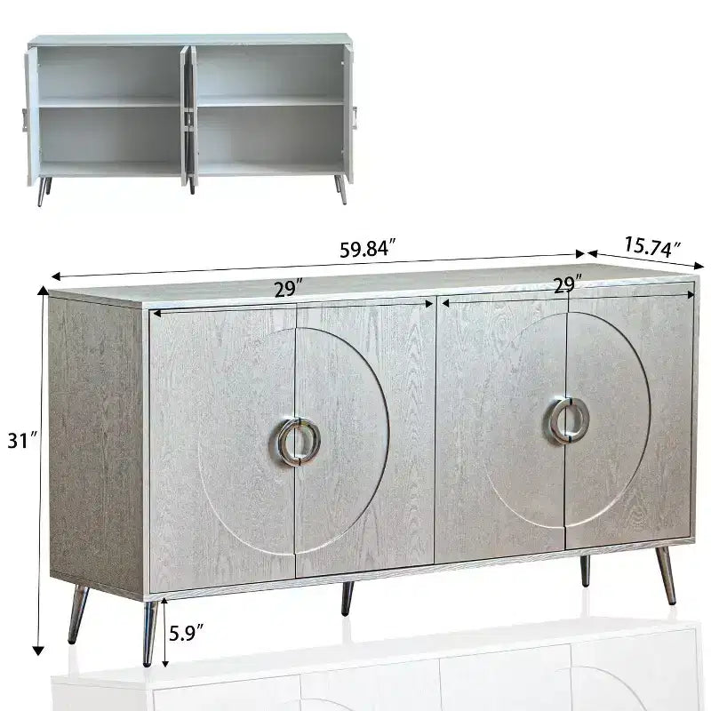 TUYOHW Lacquered 4 Door Wooden Cabinet Sideboard,Buffet Server with Gold Knobs,Adjustable Shelves,Console Table for Living Room,Dining Room