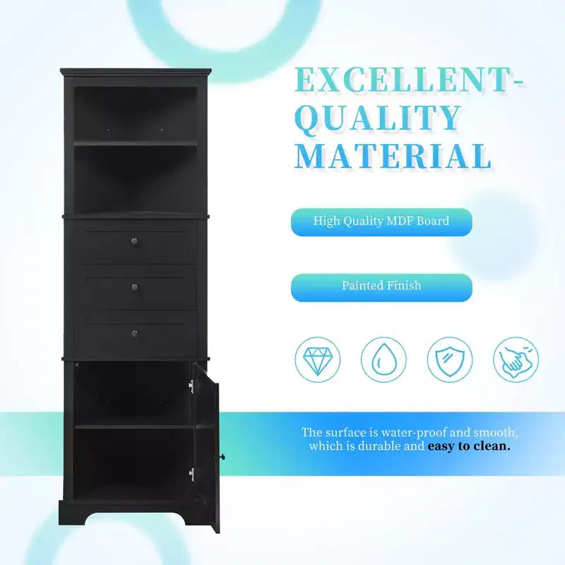 GDFStudio Dave Modern Wood Triangle Bathroom Storage Cabinet with 3 Drawers and Adjustable Shelves