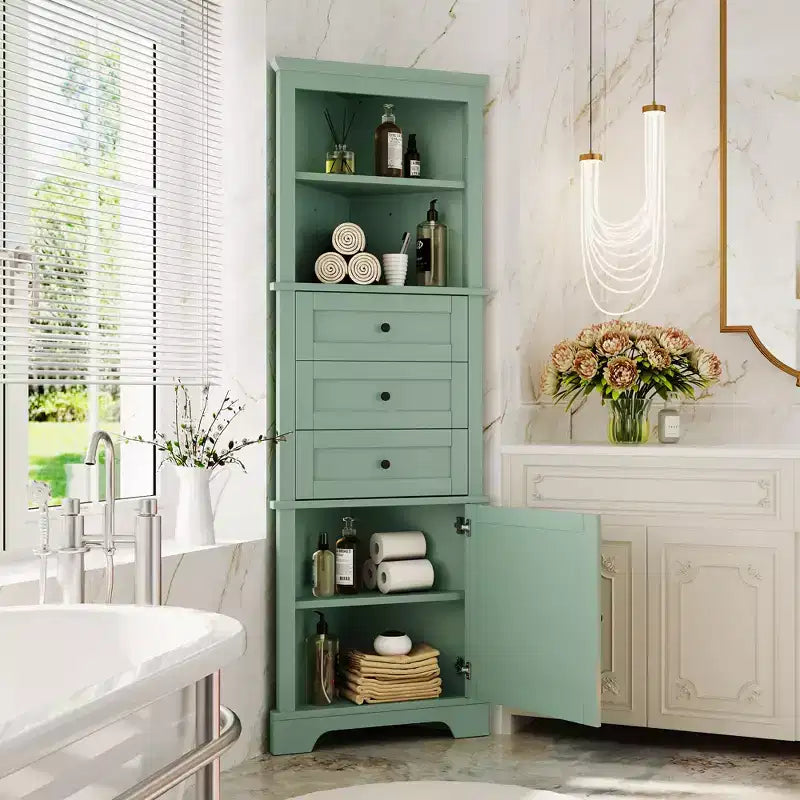 GDFStudio Dave Modern Wood Triangle Bathroom Storage Cabinet with 3 Drawers and Adjustable Shelves