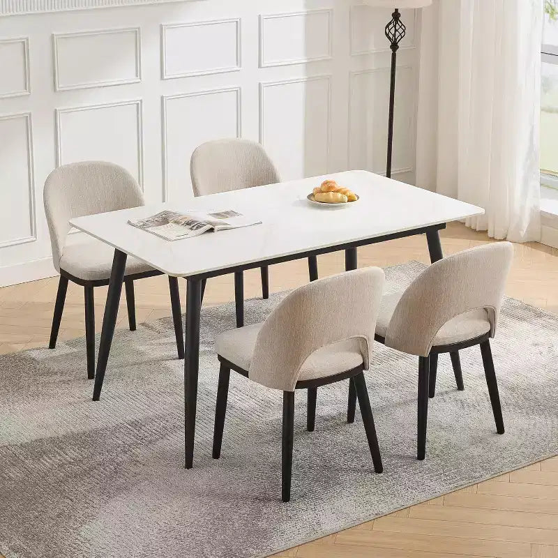Wooden Dining Chairs, Upholstered Kitchen Dining Room Chair, Modern Linen Fabric Dinner Chair Support for Living Room, Beige