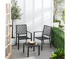 Stackable Outdoor Bistro Set 3 Piece Patio Table and 2 Chairs, Modern Wrought Iron Furniture with Scalloped Back for Porch Garden