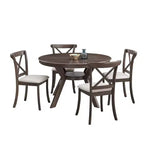 5-Piece Modern Wooden Dining Table Set,47 Round Table with 4 Upholstered Chairs Kitchen & Dining Room Small Space Furniture-Panipeachy