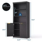 70.9 Tall Book Shelf and Bookcase, Wooden Bookcase with Doors, 5-Shelf Bookcases with Adjustable top Shelve for Home Office, Living Room