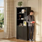 70.9 Tall Book Shelf and Bookcase, Wooden Bookcase with Doors, 5-Shelf Bookcases with Adjustable top Shelve for Home Office, Living Room