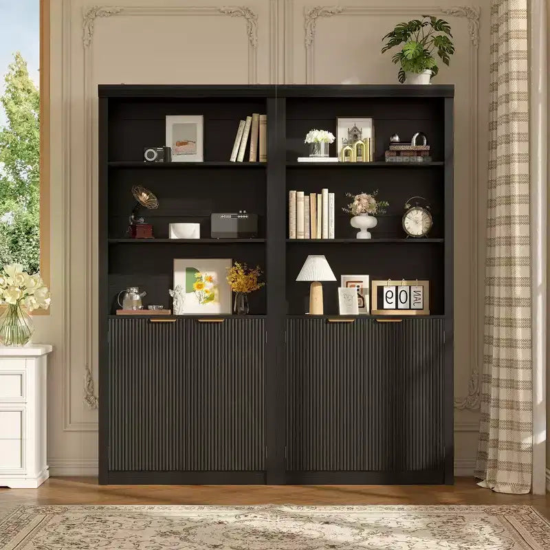70.9 Tall Book Shelf and Bookcase, Wooden Bookcase with Doors, 5-Shelf Bookcases with Adjustable top Shelve for Home Office, Living Room