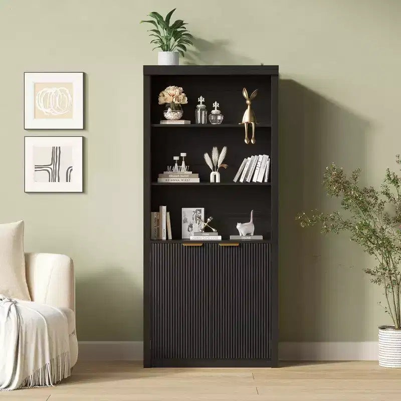 70.9 Tall Book Shelf and Bookcase, Wooden Bookcase with Doors, 5-Shelf Bookcases with Adjustable top Shelve for Home Office, Living Room