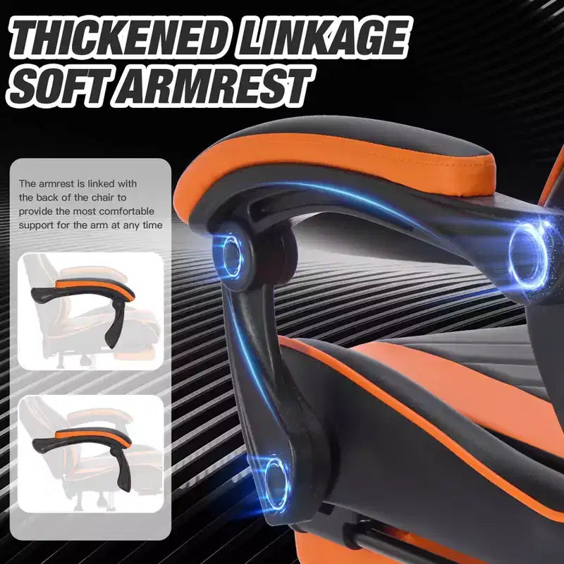 Silla de juegos MAYEERTY con reposapiés, silla ergonómica para ordenador con reposacabezas y soporte lumbar, sillas de videojuegos ajustables en altura, negro y naranja