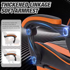 Silla de juegos MAYEERTY con reposapiés, silla ergonómica para ordenador con reposacabezas y soporte lumbar, sillas de videojuegos ajustables en altura, negro y naranja