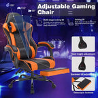 Silla de juegos MAYEERTY con reposapiés, silla ergonómica para ordenador con reposacabezas y soporte lumbar, sillas de videojuegos ajustables en altura, negro y naranja