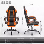 Silla de juegos MAYEERTY con reposapiés, silla ergonómica para ordenador con reposacabezas y soporte lumbar, sillas de videojuegos ajustables en altura, negro y naranja