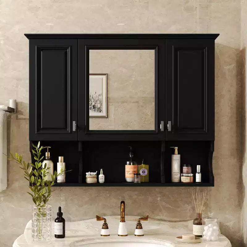CASAINC 35 x 28 Wall Mounted Mirror Medicine Cabinet with Open Shelves, Modern Bathroom Storage Cabinet