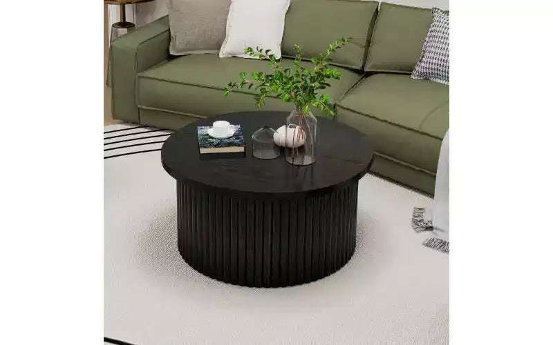 TUYOHW 2-Piece Round Nesting Coffee Table Set, Wood Grain Leg Center Table with Storage Space, Modern Side Tables Accent End Table