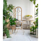 Round Wooden Table with Metal Scrollwork Legs White Finish 31.5x31.5