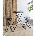 Black Stowable Side Table with Two Seats 57.5x23.6x39.8