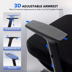 Silla de oficina ergonómica de respaldo alto Silla gamer de malla transpirable con soporte lumbar ajustable y reposabrazos 3D