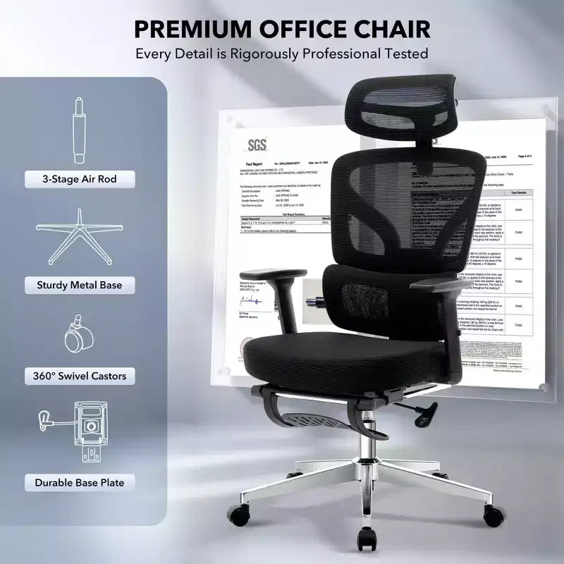 Silla de oficina ergonómica de respaldo alto Silla gamer de malla transpirable con soporte lumbar ajustable y reposabrazos 3D