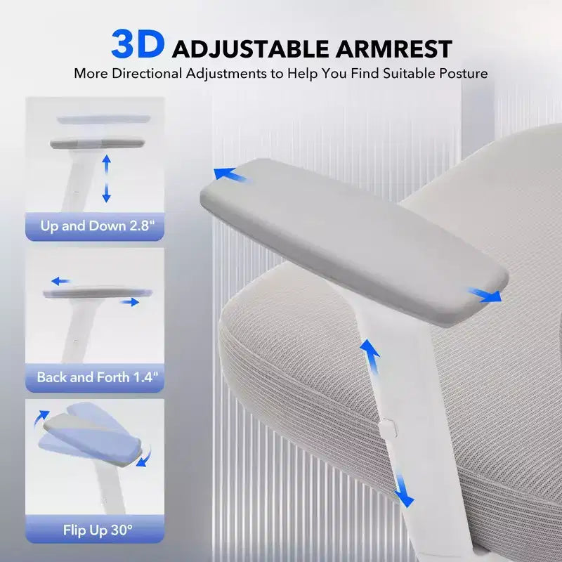Silla de oficina ergonómica de respaldo alto Silla gamer de malla transpirable con soporte lumbar ajustable y reposabrazos 3D