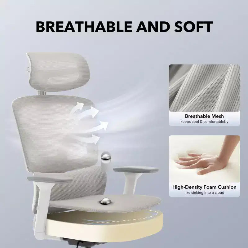 Silla de oficina ergonómica de respaldo alto Silla gamer de malla transpirable con soporte lumbar ajustable y reposabrazos 3D