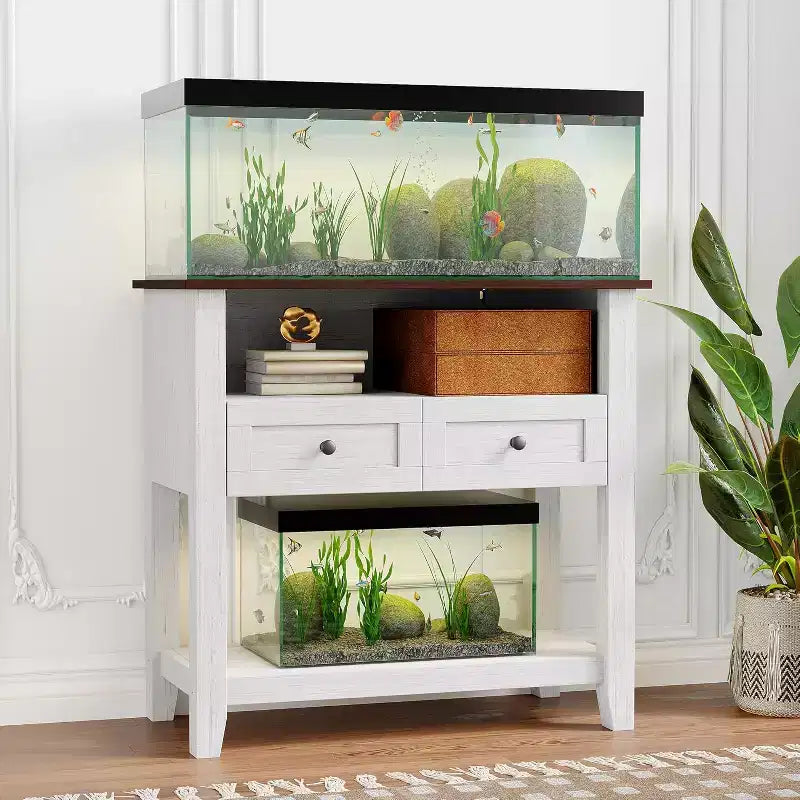 Acekool 37 Double-Layer Aquarium Stand,650 lbs Support with Power Strip & Drawers for Living Room